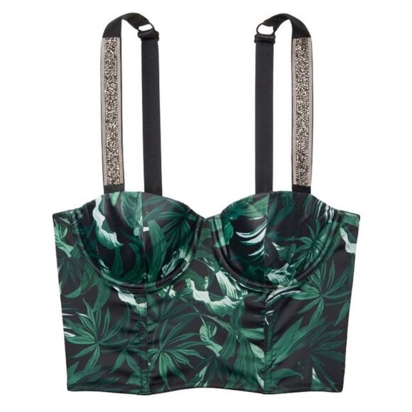 NWT Victoria's Secret Tropical Shine Bustier Green Black Rhinestone Bra Size 36D - Picture 15 of 15